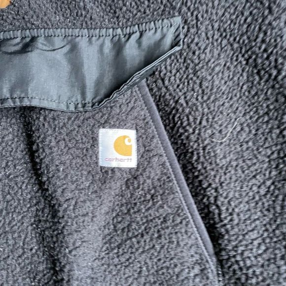 Carharrt Women's Pullover M Relaxed Fit Black Tan Fleece 1/4 Button Pocket Warm - Picture 6 of 14